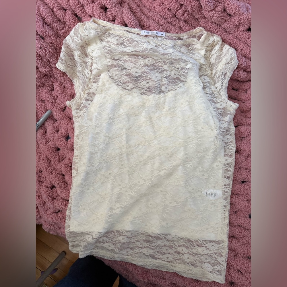 Antistar Cream Lace Overlay Top | Size M | Boho Romantic Top6